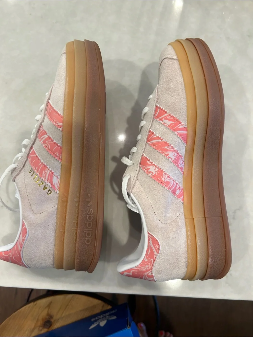 NWB adidas Gazelle Blush Suede Sneakers with Pink Swirl Accents - Picture 11 of 12